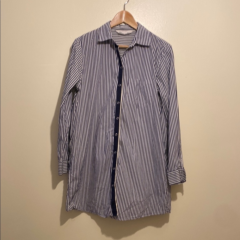 Zara Striped Button-Down Shirt dress with pockets . Size M